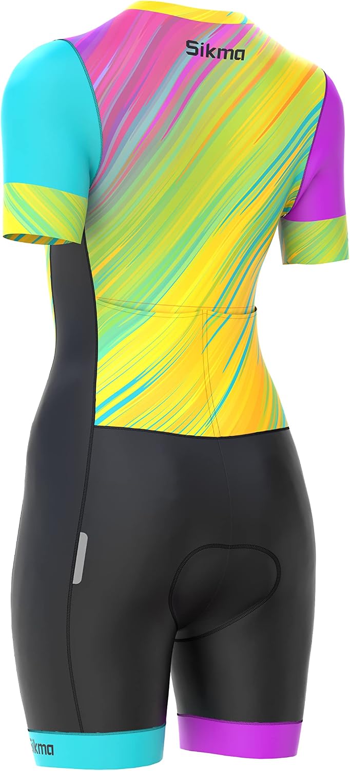 Radsport-Skinsuit für Damen, gepolstert, einteilig, Trisuit, Bike-Top, kurz, sublimiertes Design, Tr
