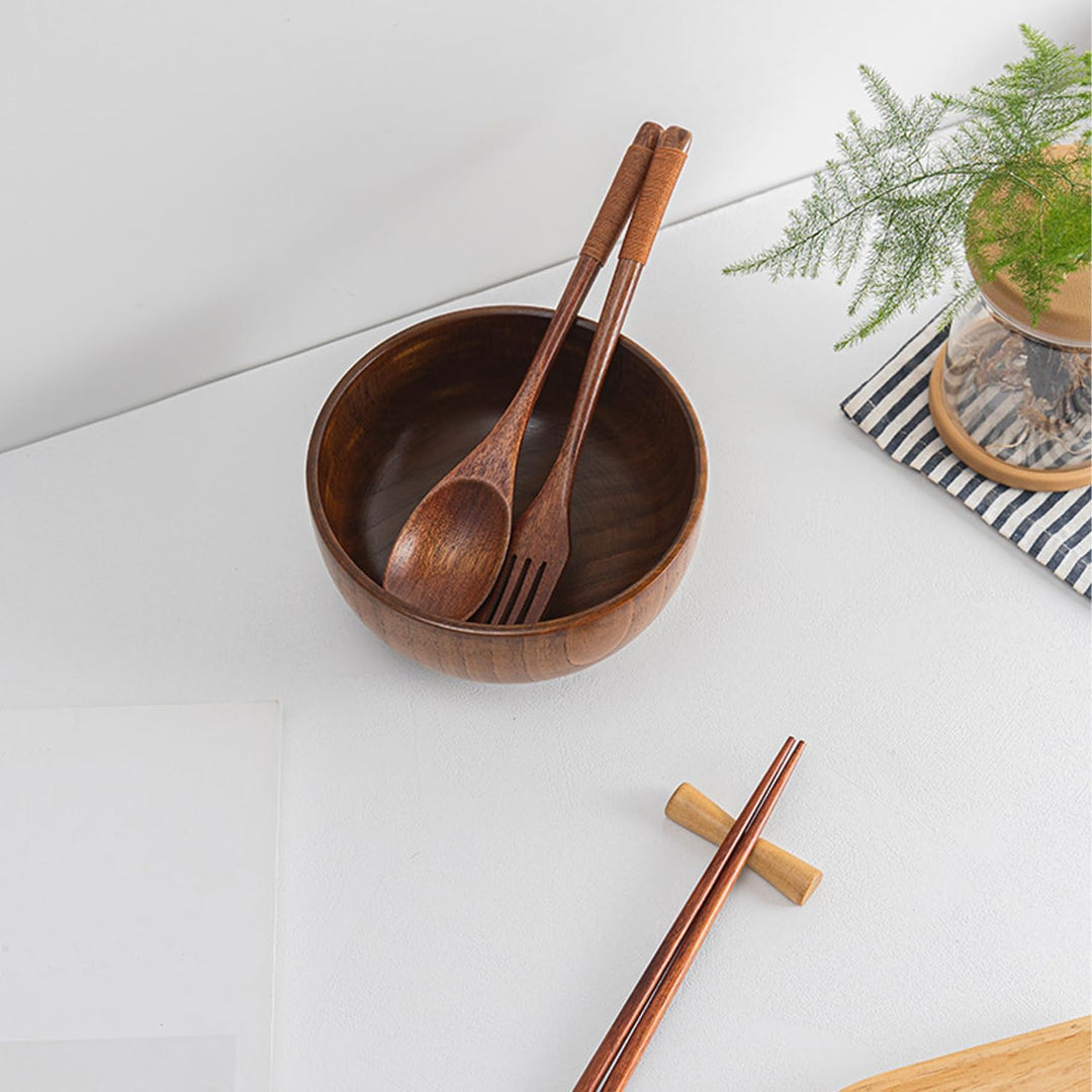 8 Stück Holz Besteck Küchenutensilien, Salatbesteck Holz, Holzgabel, Wooden Spoon, Holzlöffel, Mehrw