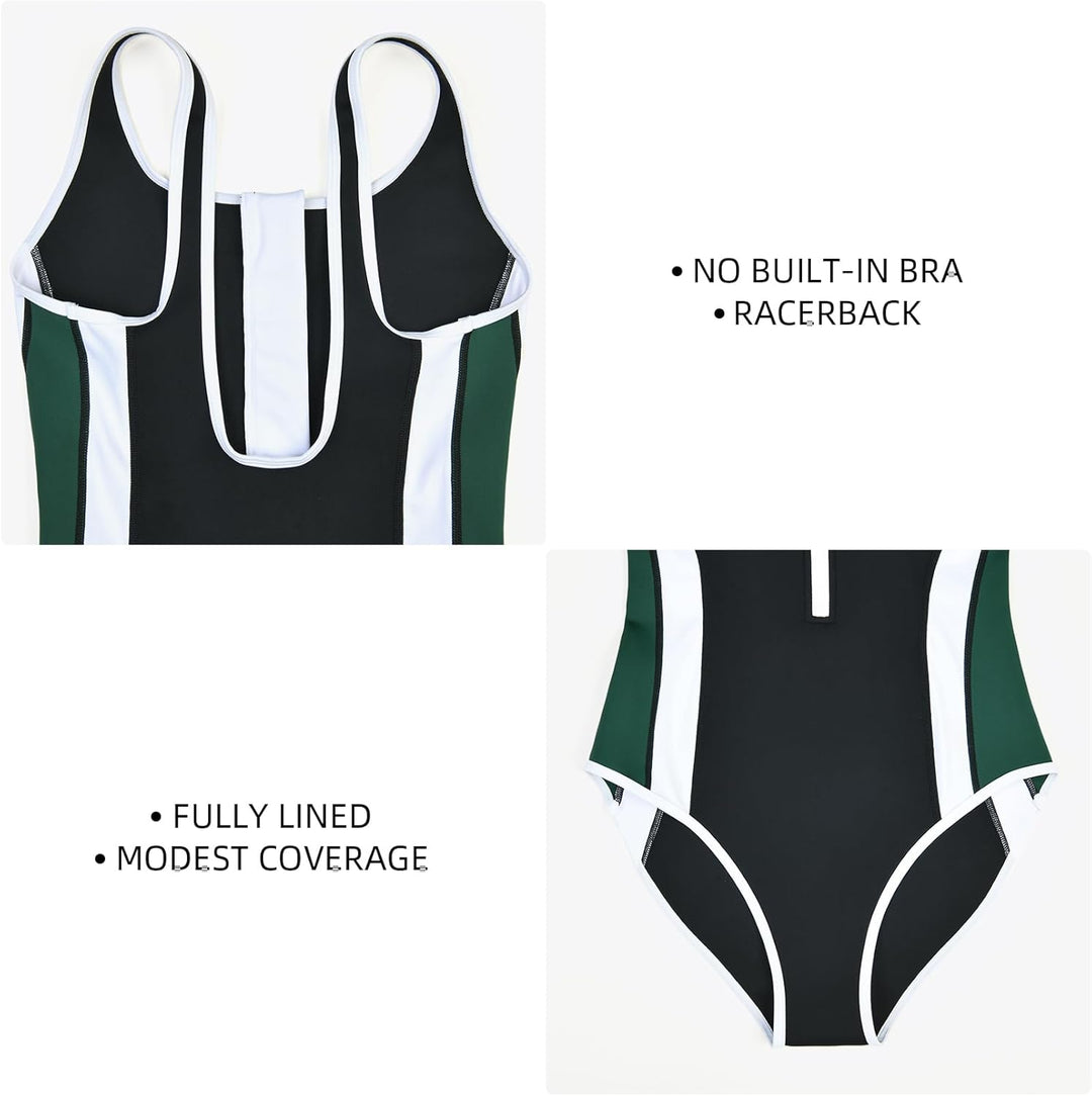 Veranobreeze Damen Sport Badeanzug Racerback Schwarz Sport Bademode 42 Dunkelgrün/Schwarz, 42 Dunkel