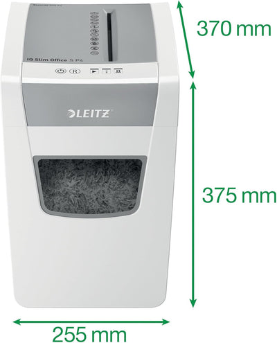 Leitz IQ Aktenvernichter Slim Office S, 14-12 Blatt Kapazität (70-80 g/m²), Partikelschnitt, Sicherh