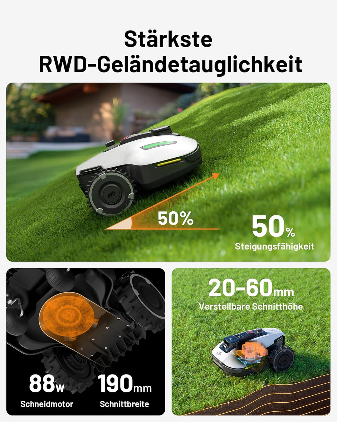 MAMMOTION YUKA Mini 500 Mähroboter, bis zu 500 m², UltraSense AI Vision und RTK, 45% Steigung, Autom