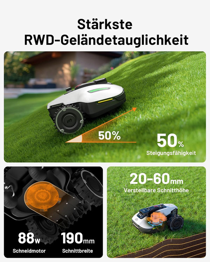 MAMMOTION YUKA Mini 500 Mähroboter, bis zu 500 m², UltraSense AI Vision und RTK, 45% Steigung, Autom