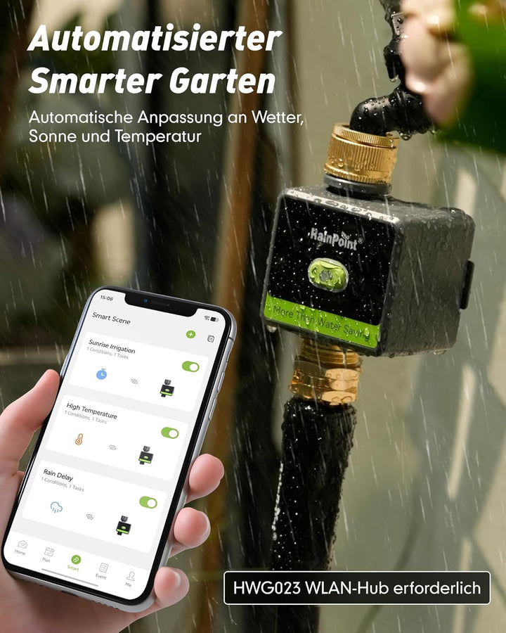 RAINPOINT Bewässerungscomputer, Smart Bewässerungssteuerung mit Messing EIN- und Auslass für Garten