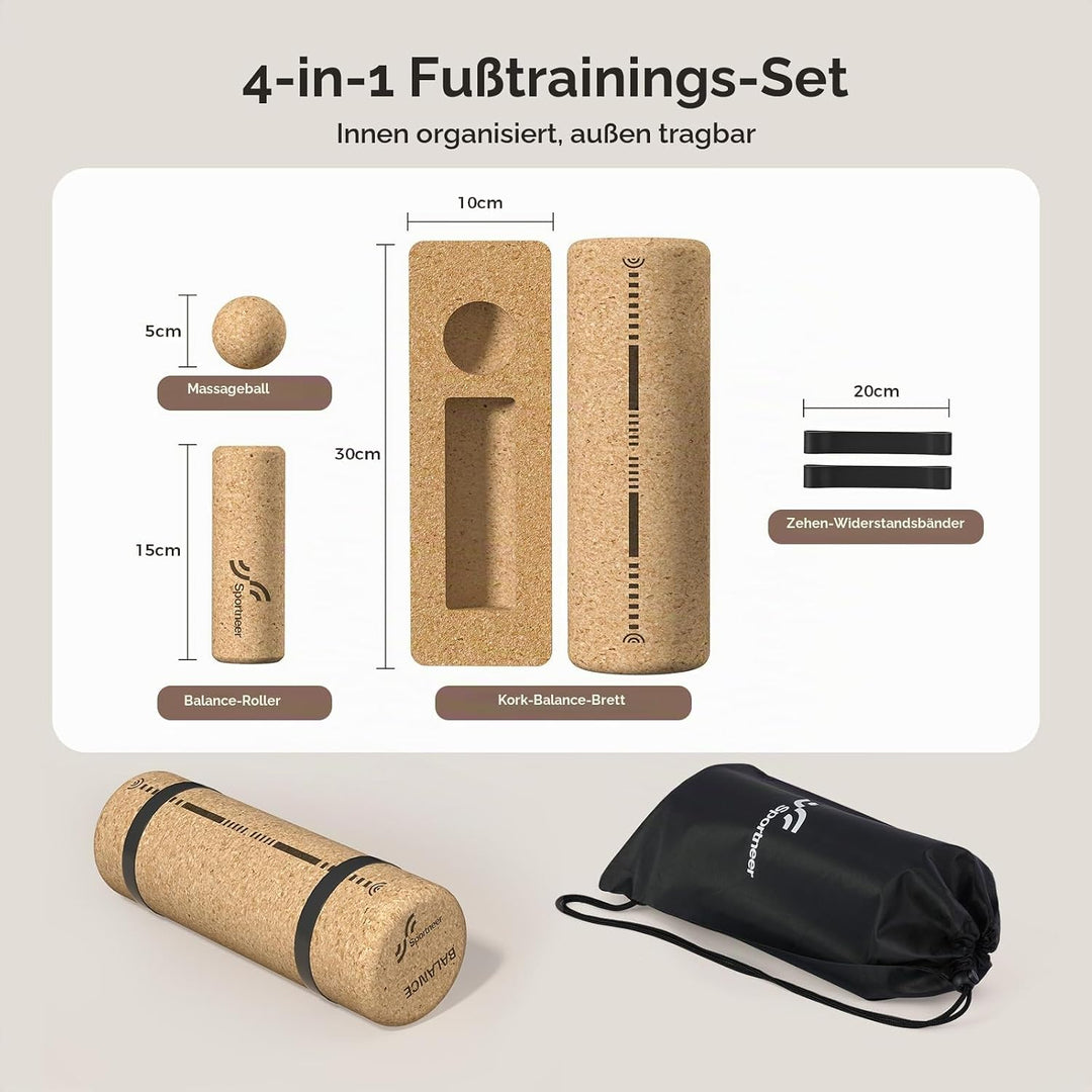 Sportneer Balance Board Set aus Naturkork mit Tasche – Fusstrainer &amp; Gleichgewichtstrainer für Fusss