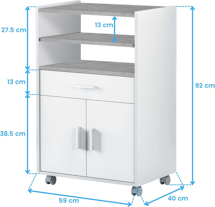 Habitdesign Beistellschrank für Küche mit Rollen, Mikrowelle, Schrank mit 1 Schublade und 2 Türen, A