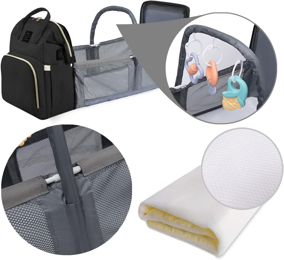Wickelrucksack mit Babybett - Grosse Wickeltasche Rucksack mit Wickelauflage & Isoliertasche & Moski