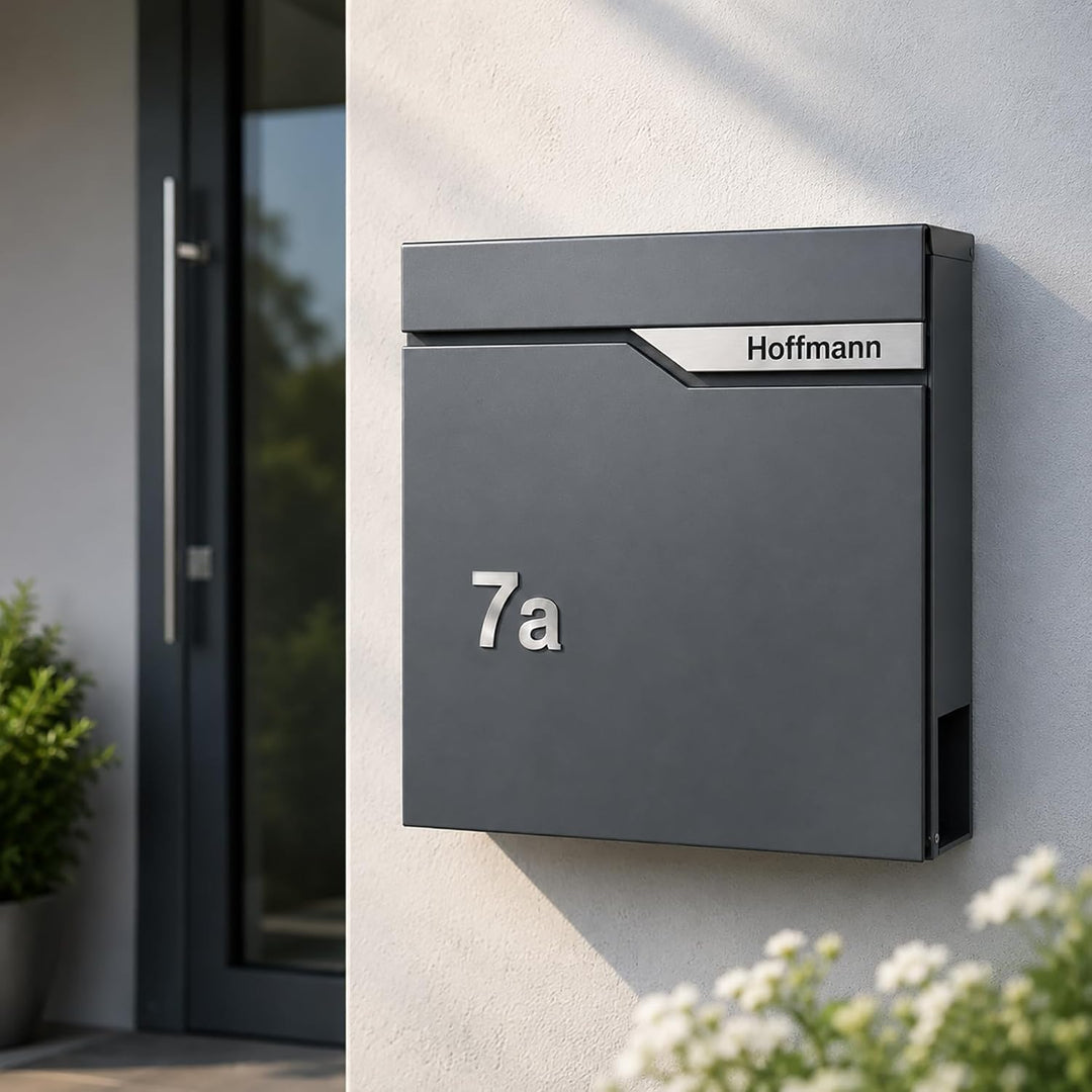 Zedelmaier Design Briefkasten mit Zeitungsfach Anthrazit RAL 7016 Personalisierter - Wandbriefkasten