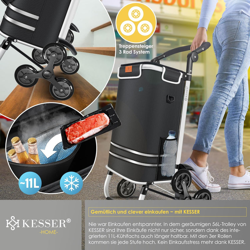 KESSER® Einkaufstrolley Treppensteiger mit Kühlfach klappbar mit 56L Kapazität und belastbar bis 50k