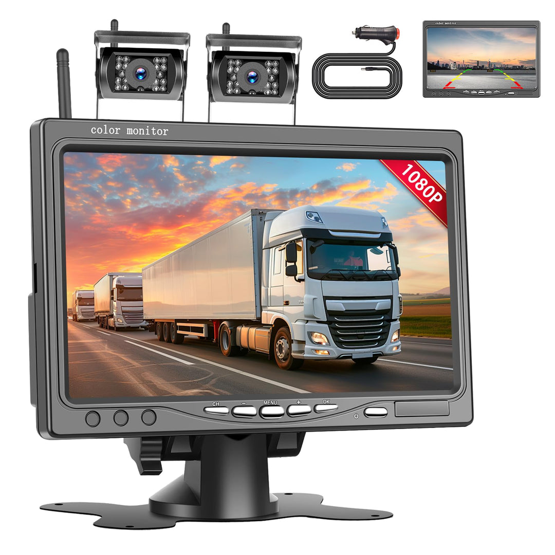 Wireless 2 Rückfahrkamera mit 7-Zoll-HD-IPS-Monitor, Nummernschild IP69 wasserdichte Auto-Rückfahrka