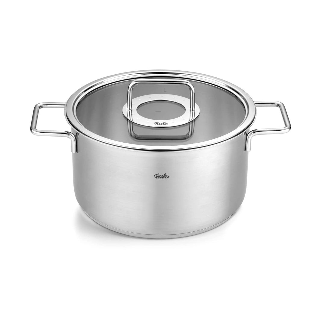 Fissler Pure Collection/Edelstahl-Kochtopf (Ø 24 cm, 5,7L) Töpfe inkl. Glas-Deckel, Innen-Skalierung