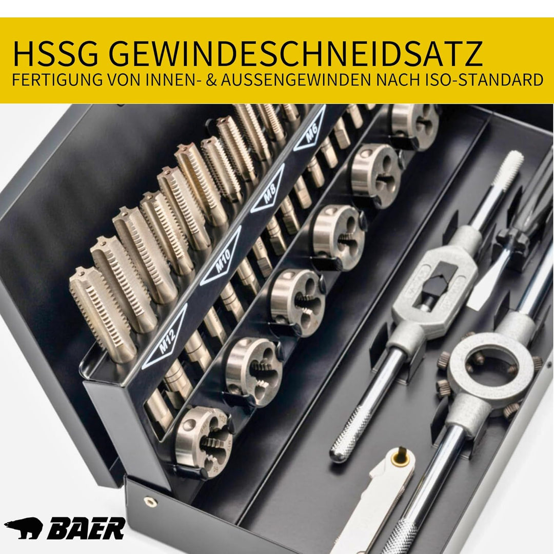 BAER Gewindeschneider Set HSS M3 - M12 - Gewindebohrer - Innengewinde + Aussengewinde - Gewindeschne