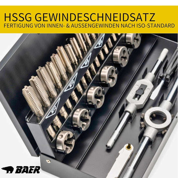 BAER Gewindeschneider Set HSS M3 - M12 - Gewindebohrer - Innengewinde + Aussengewinde - Gewindeschne