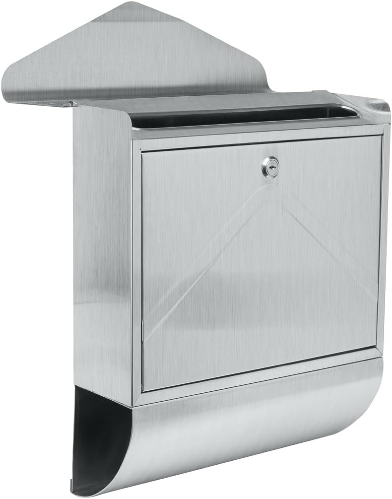 Designer Briefkasten Wandbriefkasten Postkasten mit Zeitungsrolle Zeitungsfach aus Edelstahl V2A Ros