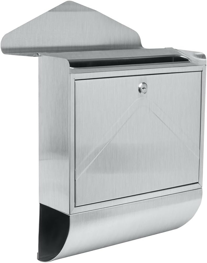 Designer Briefkasten Wandbriefkasten Postkasten mit Zeitungsrolle Zeitungsfach aus Edelstahl V2A Ros