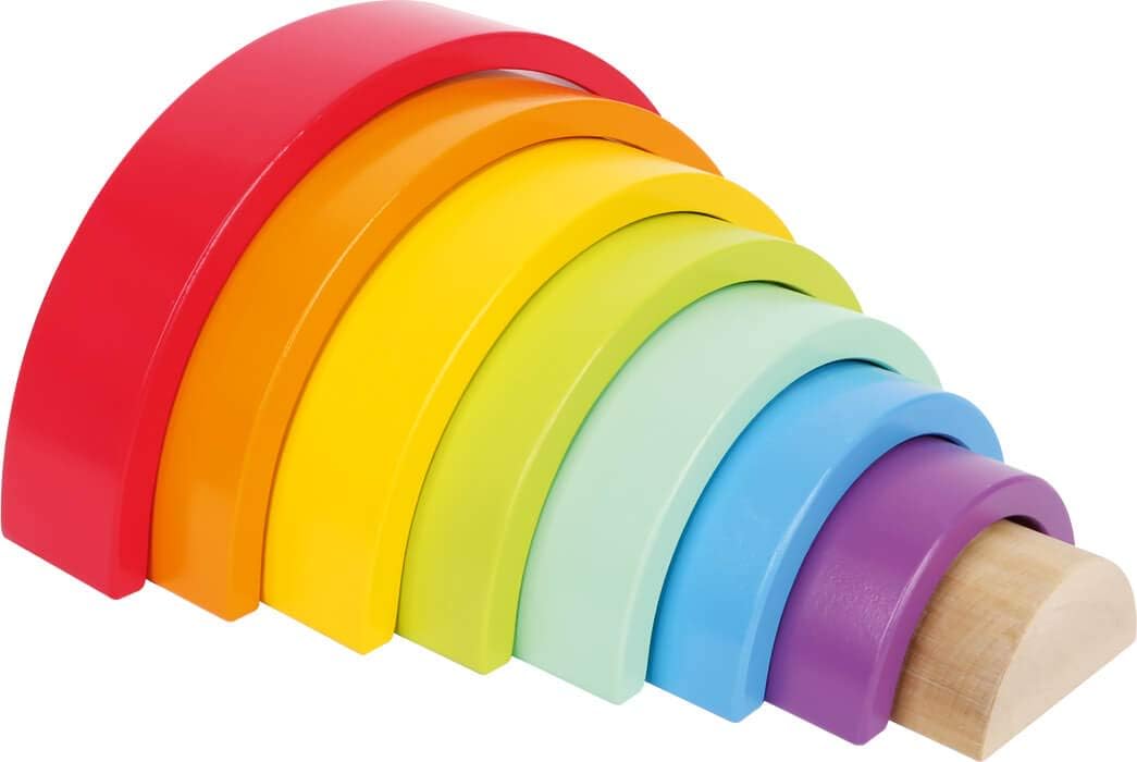 Small Foot Holzbausteine Grosser Regenbogen aus Holz, Stapelspiel für Feinmotorik, ab 12 Monaten, 69