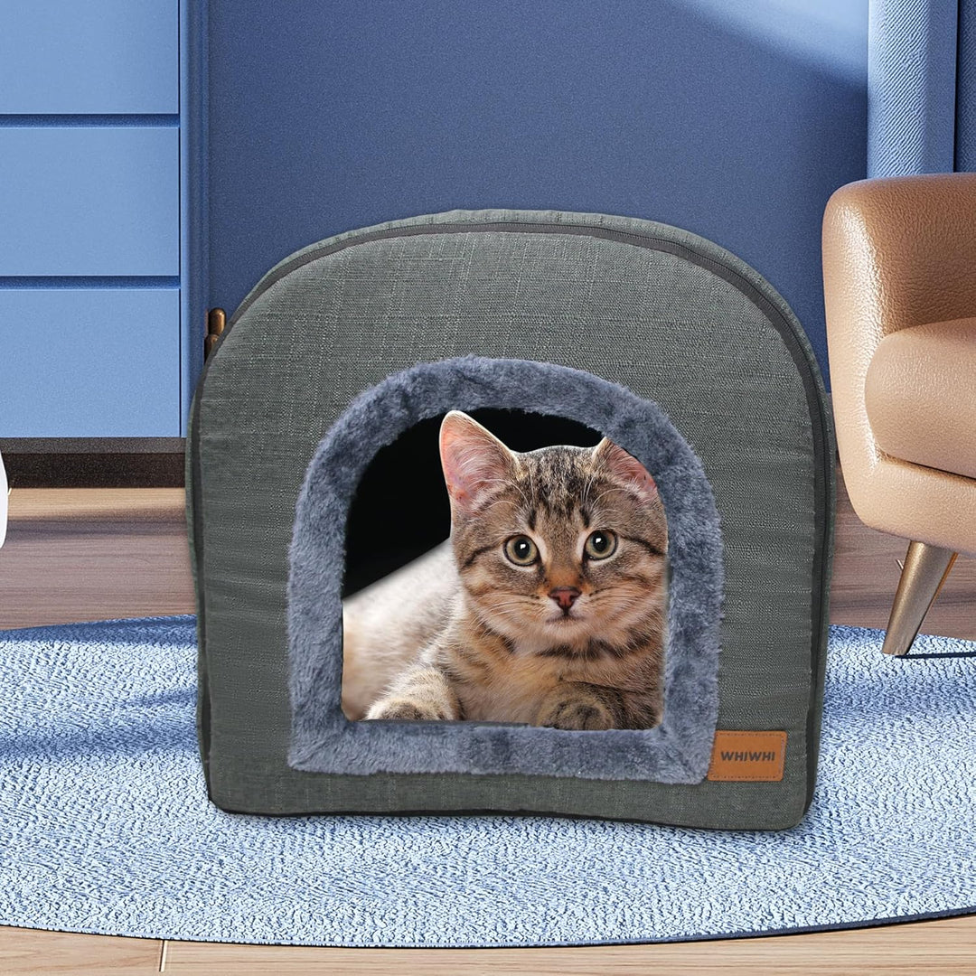 Katzenhöhle für Drinnen Katzen Höhlenbett mit Plüsch Katzenkissen Schlafhaus Haustierhaus Faltbares