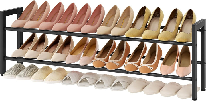 FAVOOSTY 2 Ebenen Schuhregal Metall Ausziehbares Schwarz, Verstellbar Platzsparend, Shoes Rack, Robu