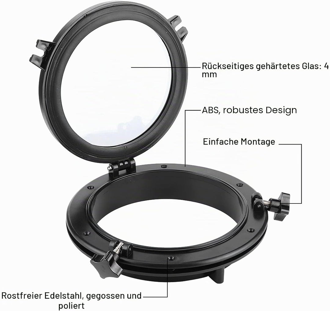 GAESHOW 26.5CM Marine Bullauge Runde schwarz Portlight Stalinit Fenster Universal für Boot Yacht Ers