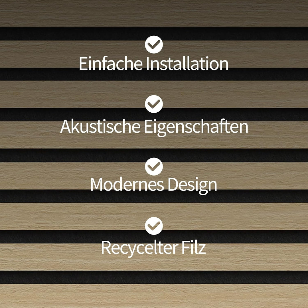 Akustikpaneele Holz 240x60cm(8,64m²),6 Pack Wandpaneele mit Holzfunier & Filz,Holzpaneele Wand für Z