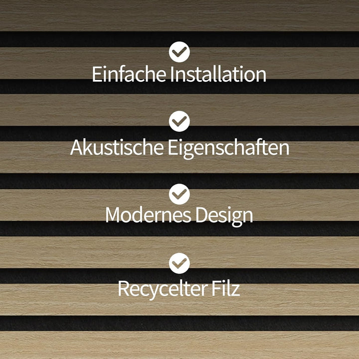Akustikpaneele Holz 240x60cm(8,64m²),6 Pack Wandpaneele mit Holzfunier & Filz,Holzpaneele Wand für Z