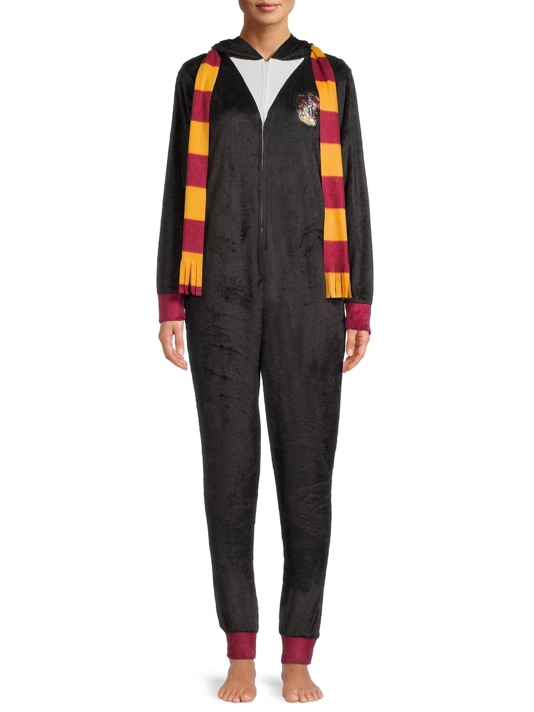 Harry Potter Gryffindor Damen-Schlafanzug mit Kapuze aus Fleece M Schwarz, M Schwarz