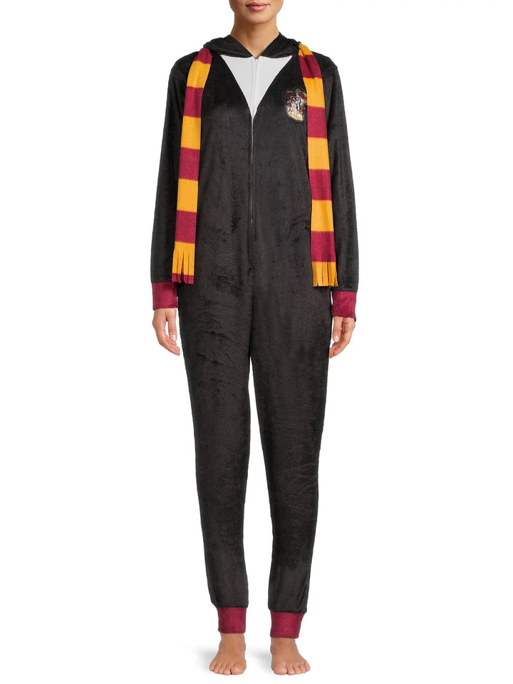 Harry Potter Gryffindor Damen-Schlafanzug mit Kapuze aus Fleece M Schwarz, M Schwarz