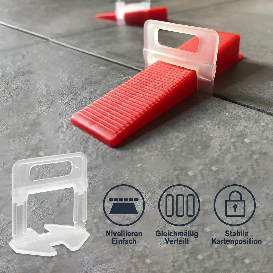 Fliesen Nivelliersystem 500 Stück Laschen Zuglaschen 1,5 mm Fugenbreite, Verlegesystem Werkzeug für