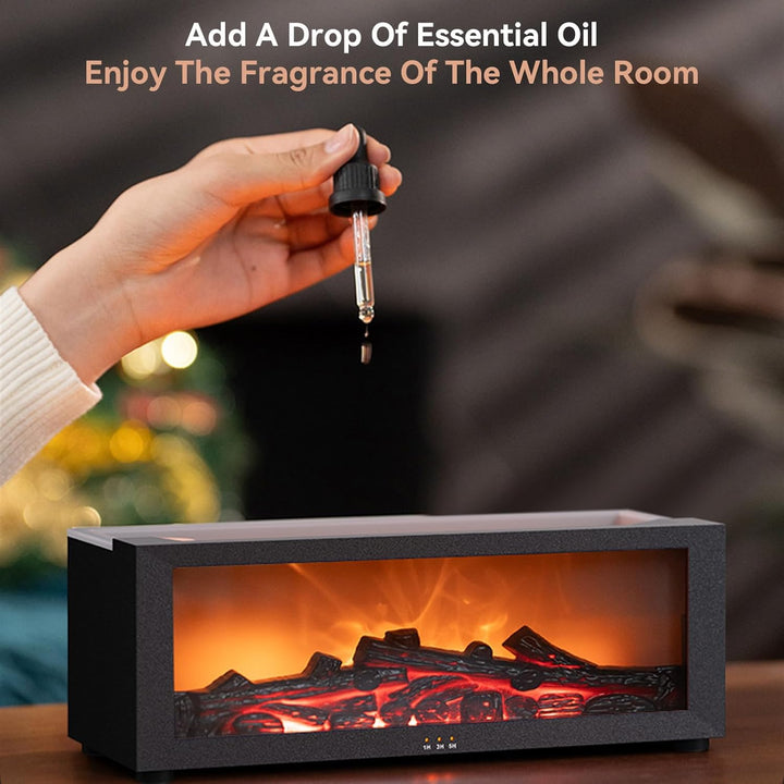 Diffusor LED Kamin Aroma Luftbefeuchter mit Fernbedienung, Dynamischem Flammeneffekt, 150ml Öl Aroma