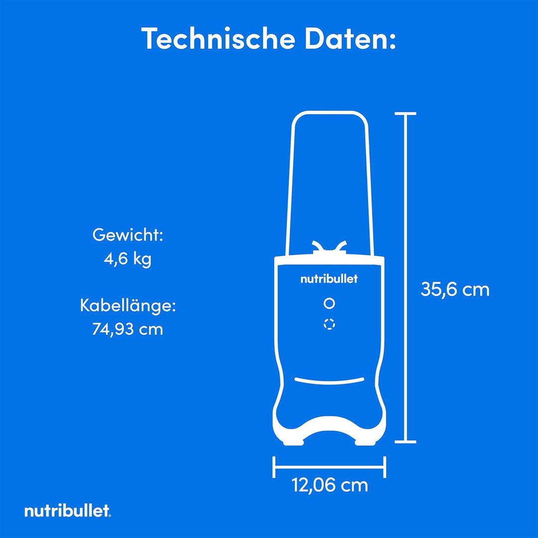 nutribullet Ultra NB1206MB, Mixer mit Tritanbehälter, Edelstahl-Mahlklingen, Elektrischer Smoothie-M