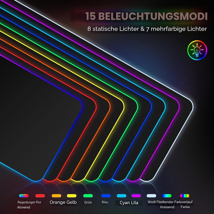 Hcman RGB Gaming Mauspad XXL - 800x300mm Mousepad mit Rutschfester Gummibasis, 7 LED Farben, 10 Bele