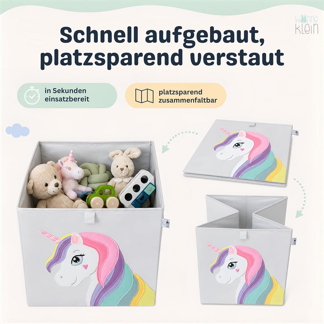 wonneklein Aufbewahrungsbox Kinder - 33x33x33 cm - Faltbare Spielzeugkiste mit Tiermotiv - Ordnungsb