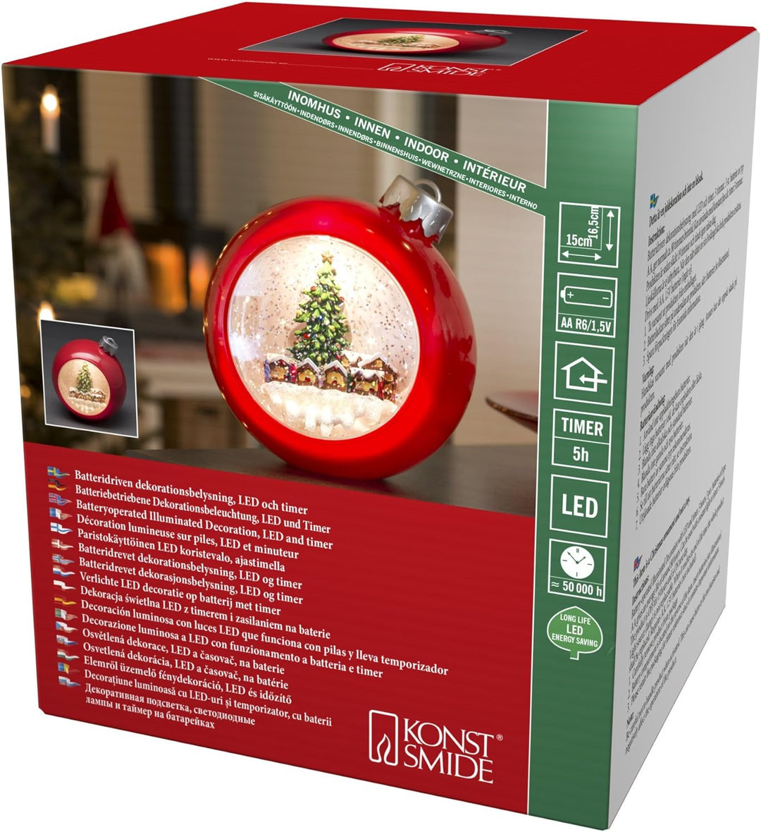 Konstsmide LED Weihnachtskugel Weihnachtsmarkt, wassergefüllt, 5h Timer, warm weisse Diode, batterie