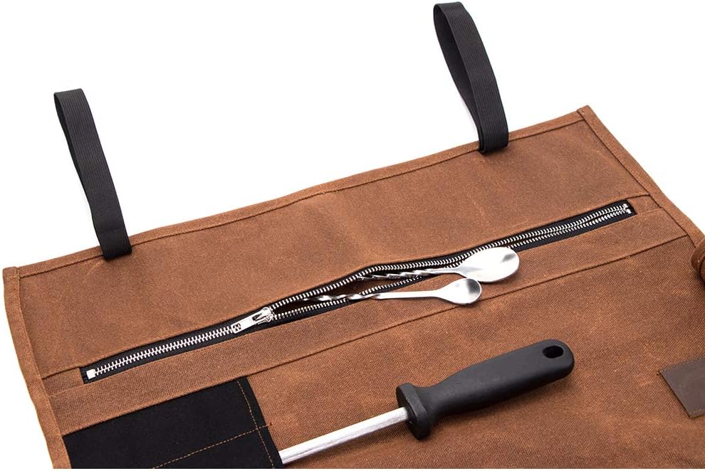 QEES Chef Messer Rolle Tasche 16 Oz gewachste Canvas wasserdichte Reissverschluss Werkzeugtasche 15