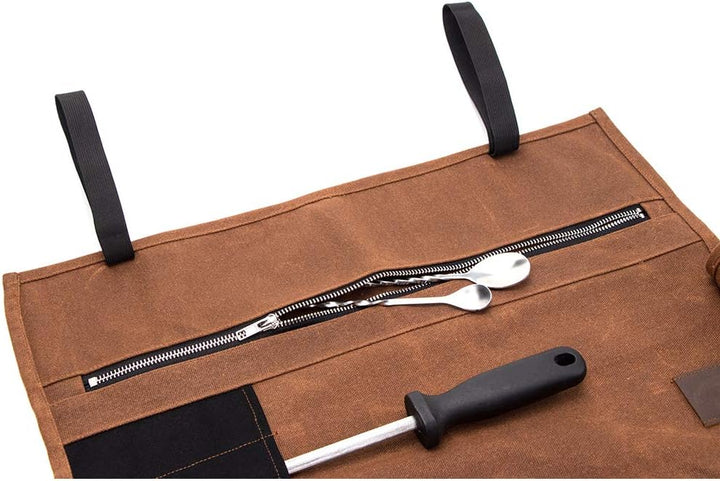 QEES Chef Messer Rolle Tasche 16 Oz gewachste Canvas wasserdichte Reissverschluss Werkzeugtasche 15