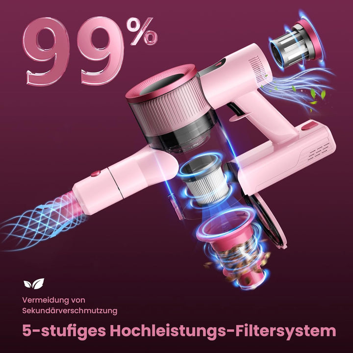 Dzaki Akku Staubsauger Kabellos 50.000 Pa, 55 Min. Laufzeit, Selbststehend, Touch Display, Anti-Tang