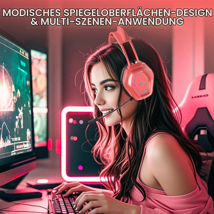 Wantak Katzenohr Kopfhörer mit Mikrofon – Kabel (3,5mm/USB) – Gaming Headset für PC/PS5/Xbox – Noise
