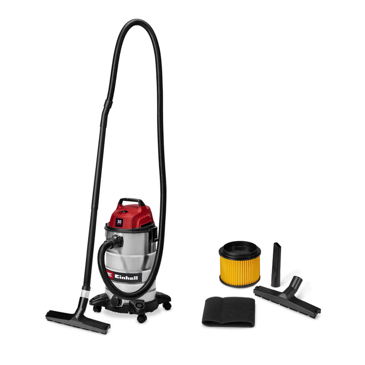 Einhell Nass-Trockensauger TC-VC 3055 S (950 W, 190 mbar Saugleistung, 30 L Edelstahlbehälter, Rolle