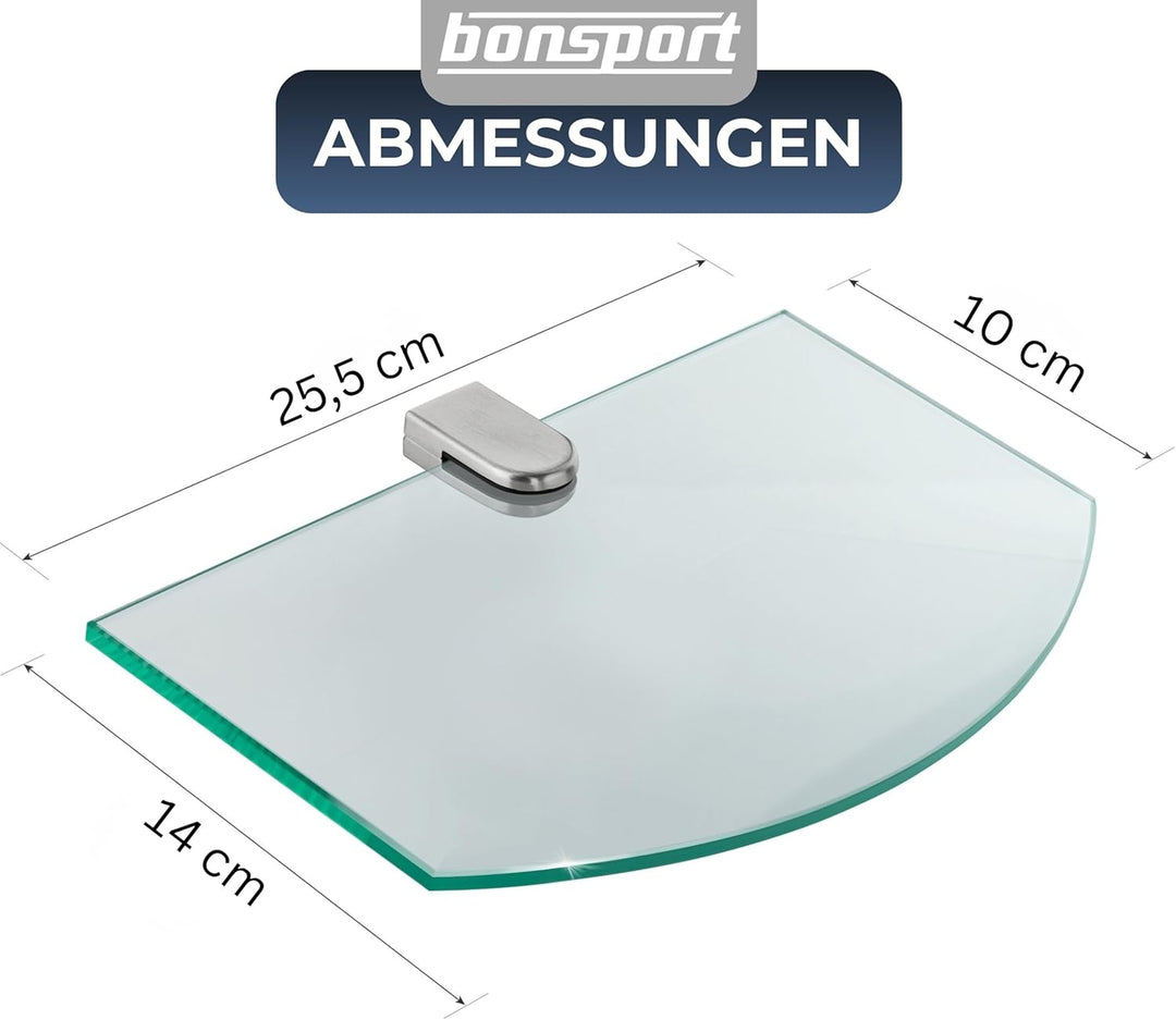 bonsport Glasregal Wandregal für Badezimmer Klarglas - Glas Regal aus 6 mm Sicherheitsglas 25x14x0,6