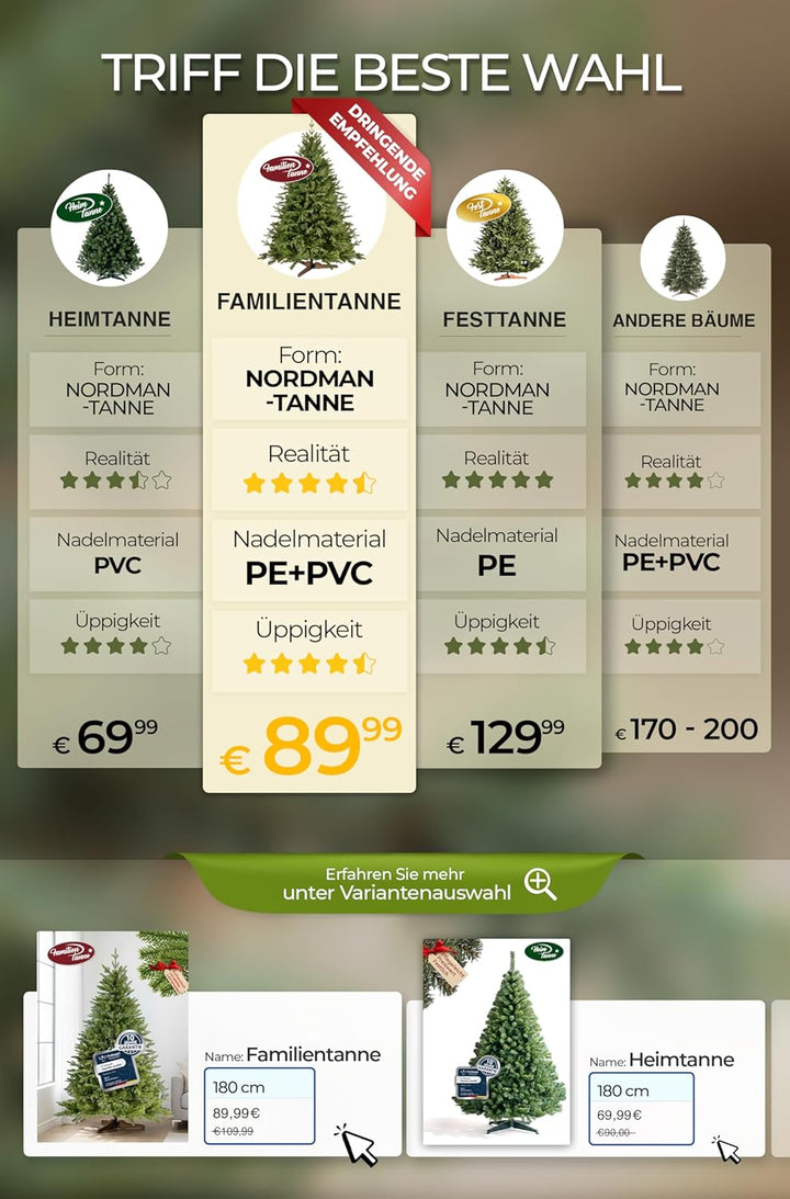 Menz Premium künstlicher Weihnachtsbaum GRÜN 182 cm – Naturgetreuer Weihnachtsbaum künstlich mit 850