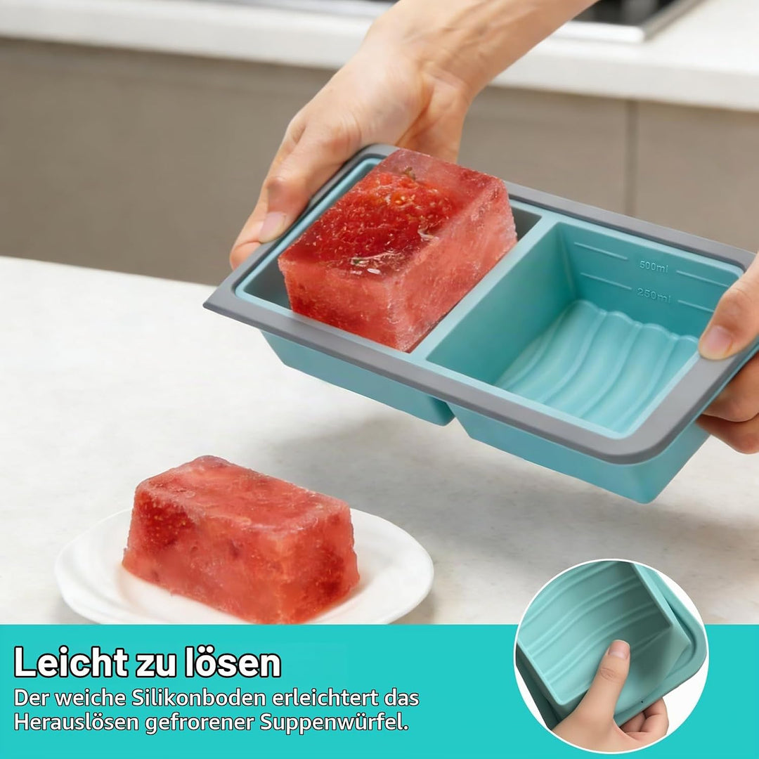 Suppenbehälter mit Deckel, Suppen Einfrieren Behälter, 2 Stück 2 Löcher Silikon-Gefrierformen 500ml