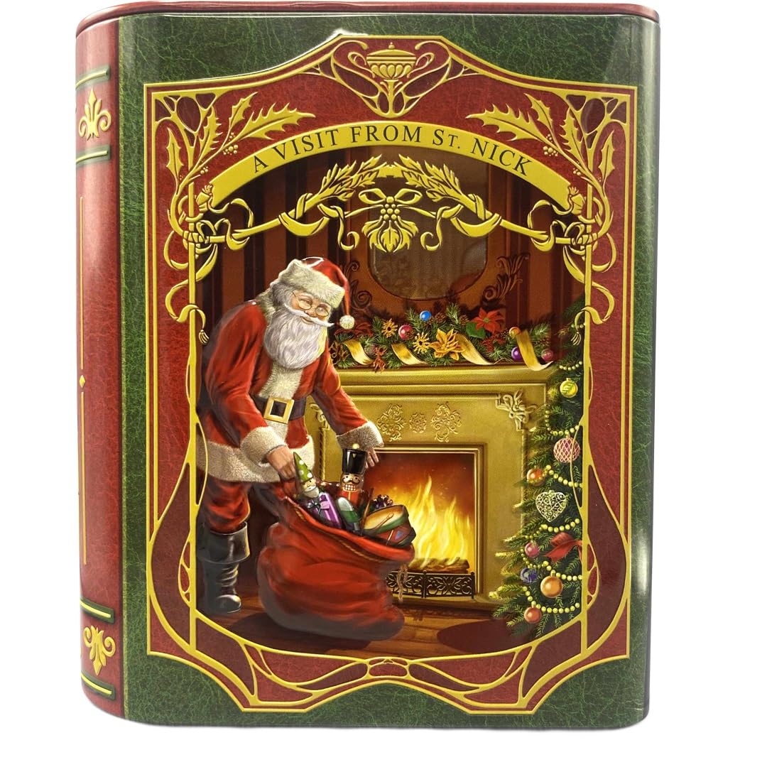 Blechdose in Form eines Weihnachsts-Buches Kleine Buchdose St. Nick rot/grün Keksdose Deko-Box Retro