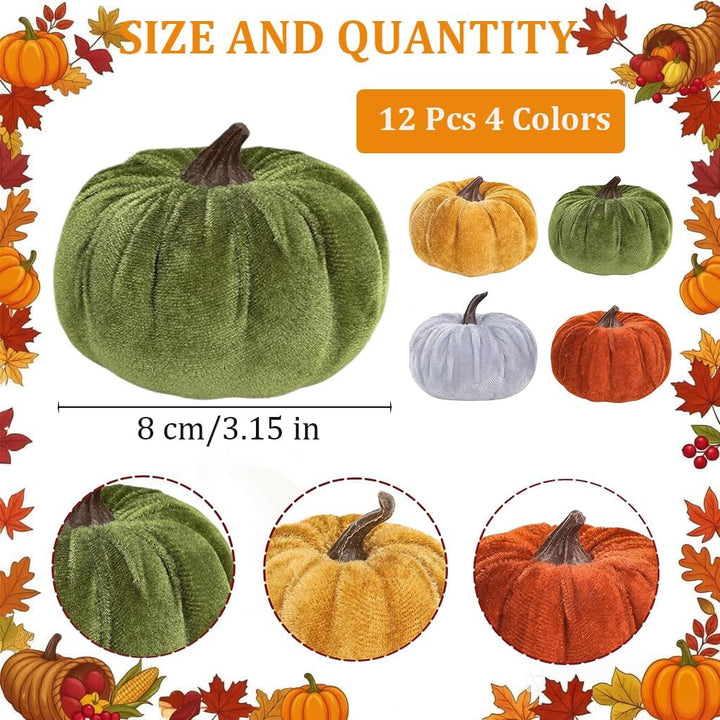Laelfe 12er Set Samt Kürbisse (8 cm) – 4 Herbstdeko Herbst-grün, Herbst-grün