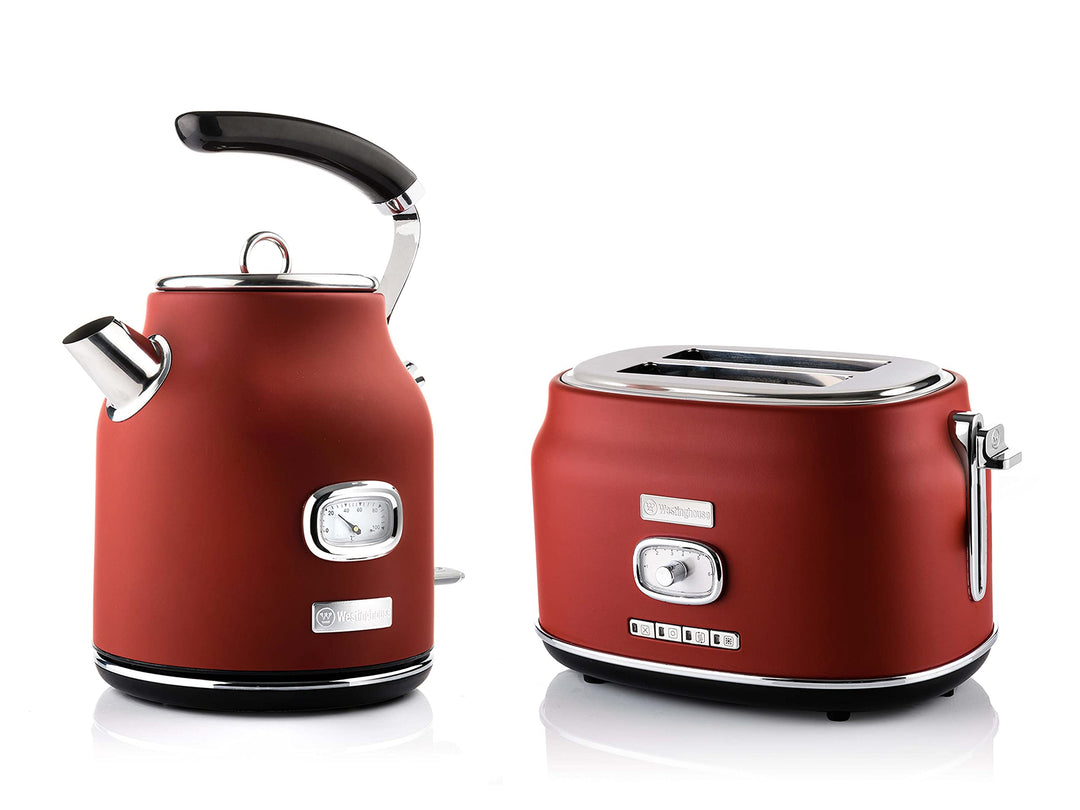 Westinghouse Retroline Frühstück-Set Rot, Toaster & Wasserkocher, 1.7 Liter, Kalkfilter & Überhitzun