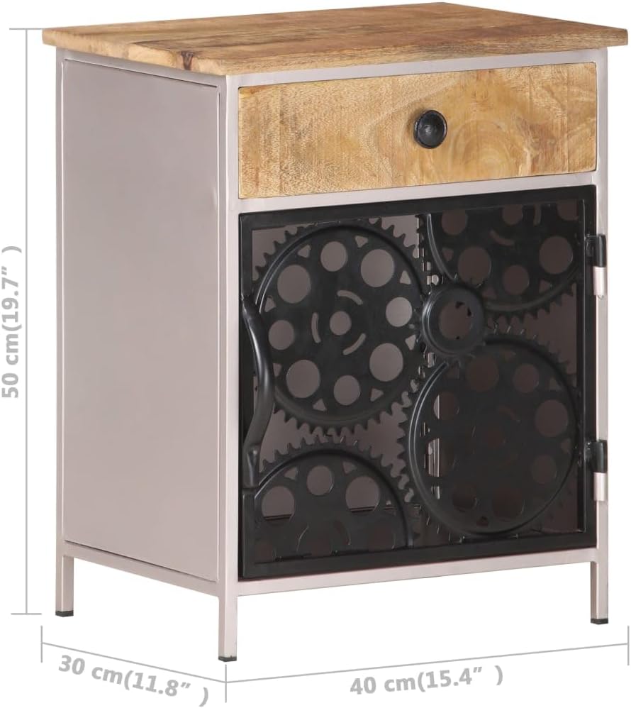 vidaXL Raues Mangoholz Nachttisch mit 1 Tür 1 Schublade Nachtschrank Nachtkonsole Nachtkommode Schla