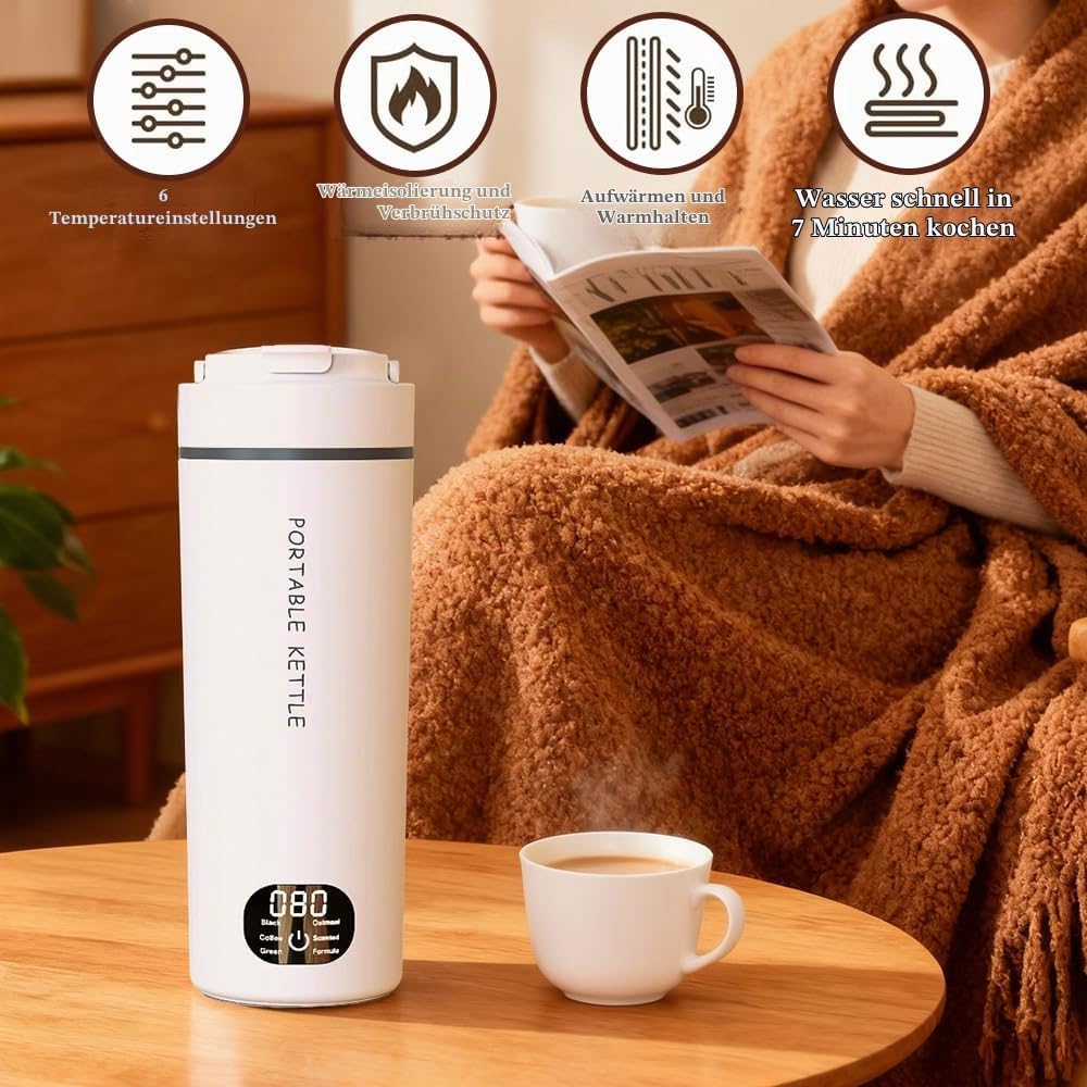 Elektrischer Reisewasserkocher Klein, 500ML Mini Wasserkocher, Kleiner Tragbarer Wasserkocher mit 6