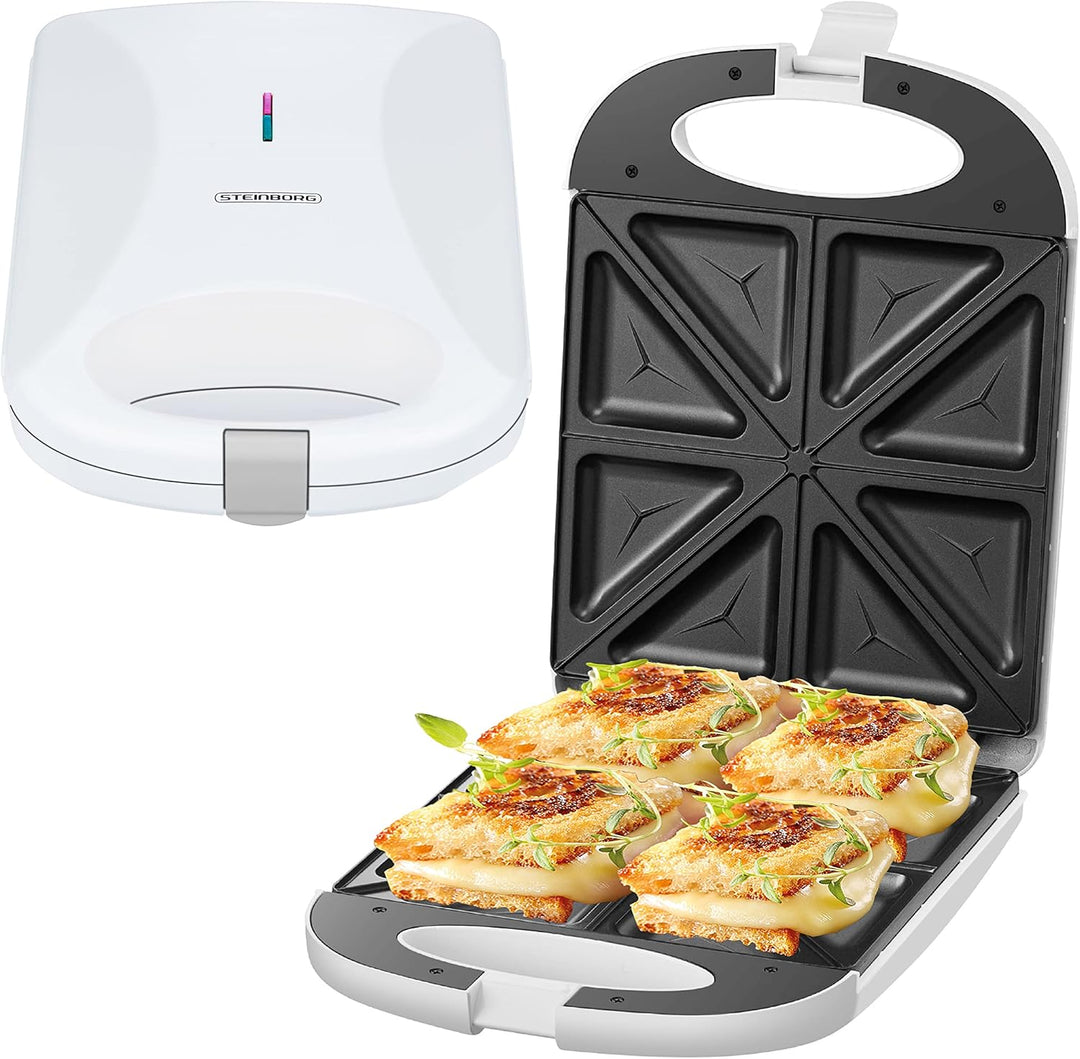 4er Sandwichmaker | 1200 Watt | 8 Sandwichecken | Cool-Touch-Gehäuse | Antihaftbeschichtung | Sandwi