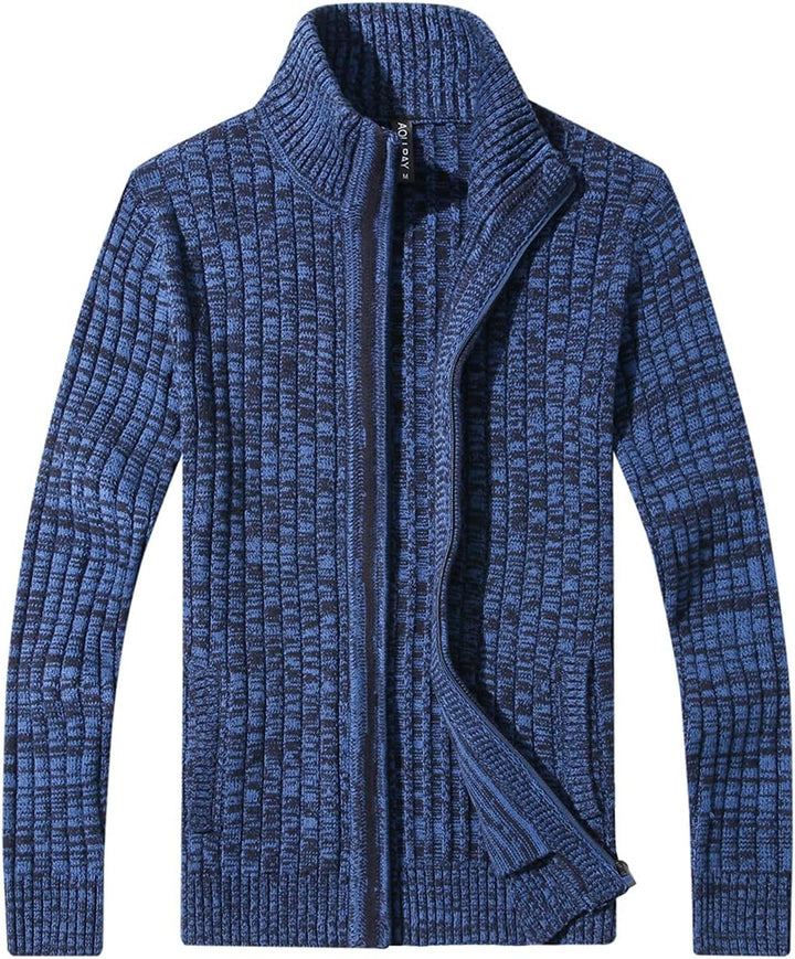 AOLI RAY Herren Strickjacke mit Reissverschluss Cardigan Stehkragen Pullover Feinstrike Sweaters mit