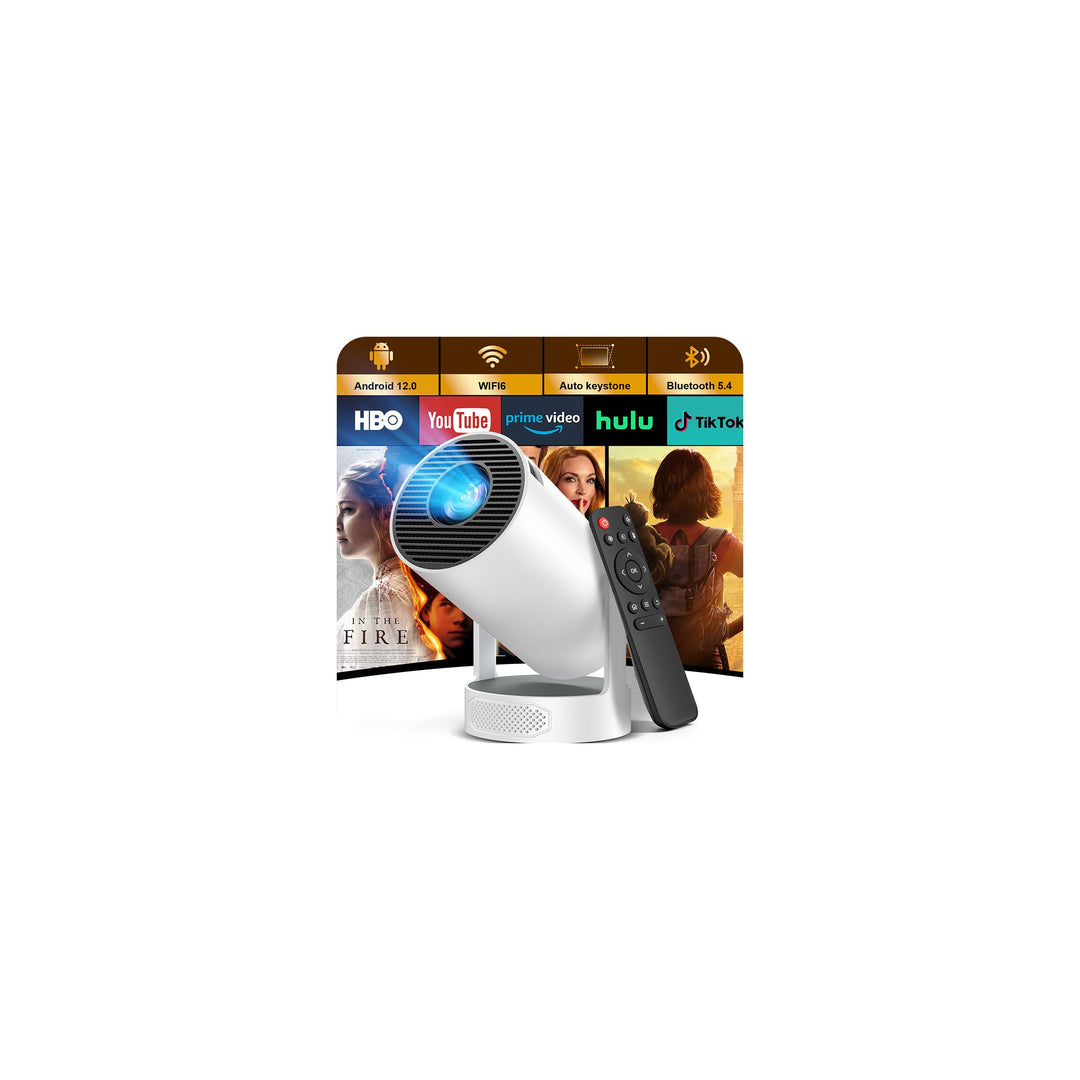 Mini Beamer 4K 1080p Full HD, Mini Projektor Tragbarer, mit Android 12.0 WLAN 6 Bluetooth 5.4 Automa