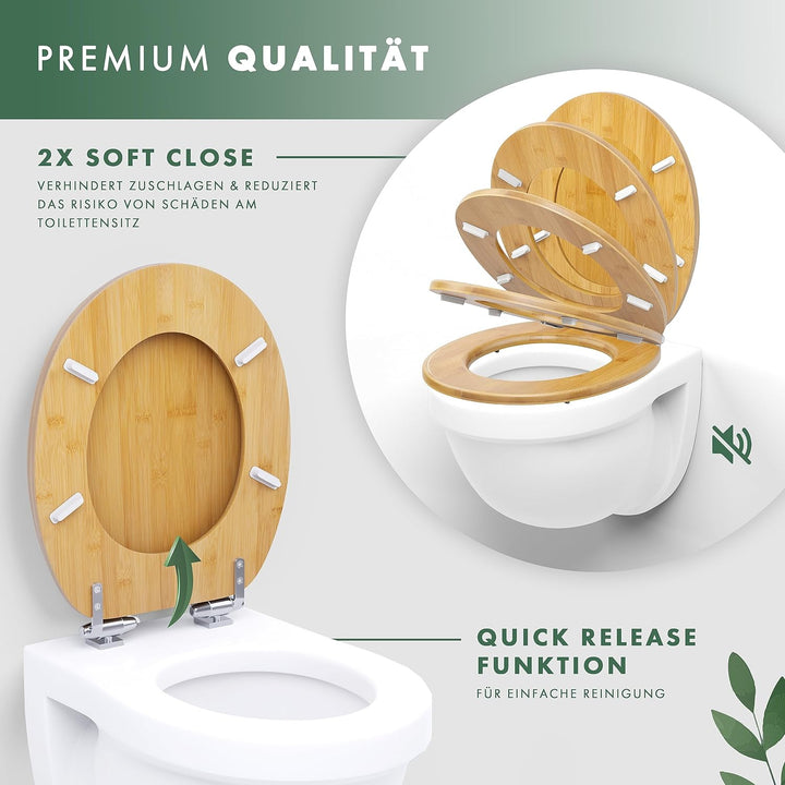 Benkstein® Premium Bambus WC Sitz mit Absenkautomatik – Quick Release Funktion – Hochwertiger Klodec