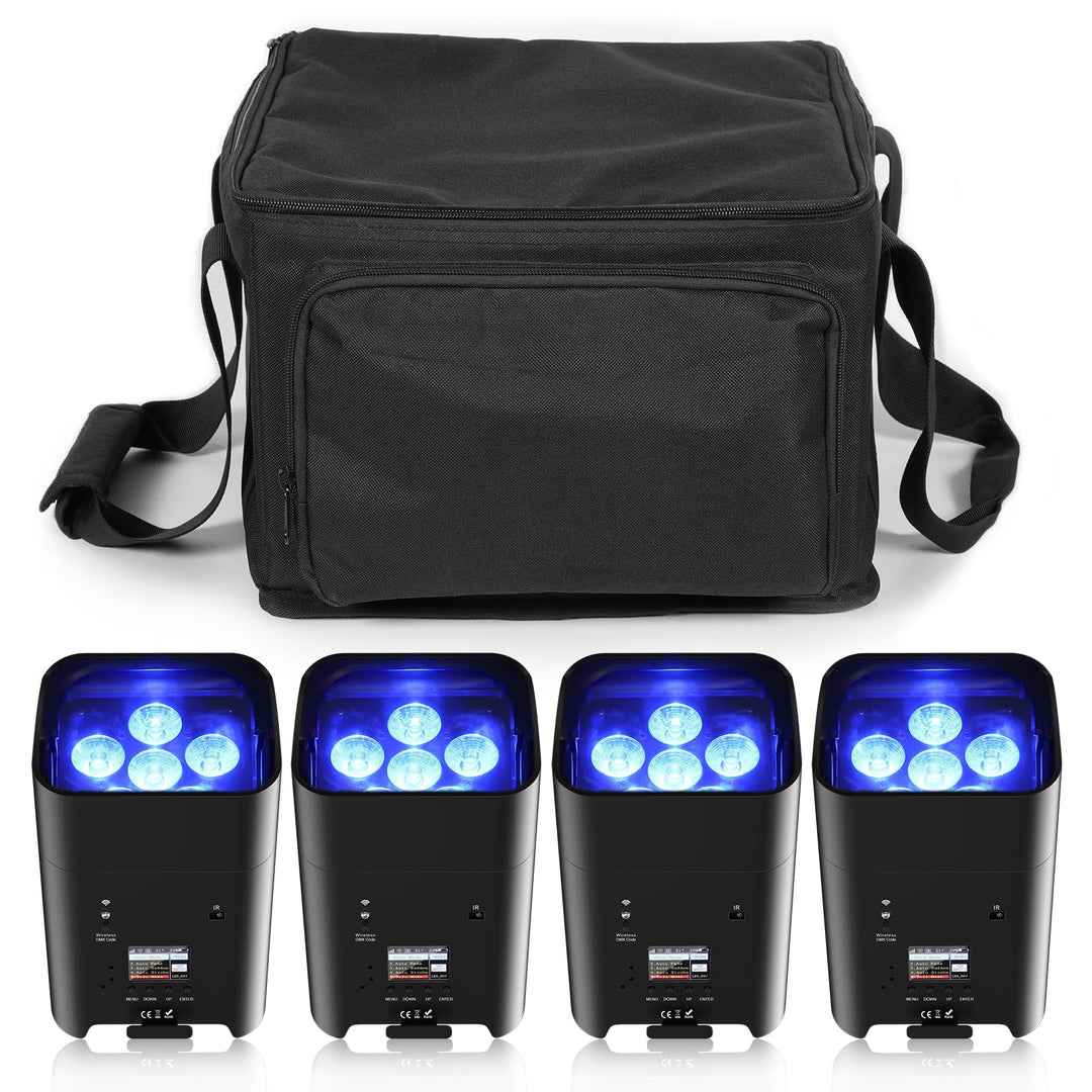 PUZILOZA 4PCS 108W LED Par Scheinwerfer Akku mit Tasche per APP, RGBWA+UV DMX Eingebauter wiederaufl